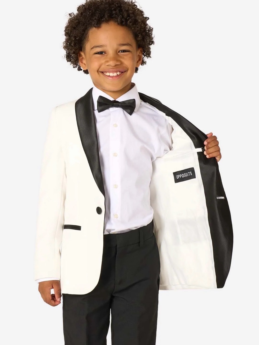 OppoSuits Boys White and Black Satin-Trim Tuxedo Pants